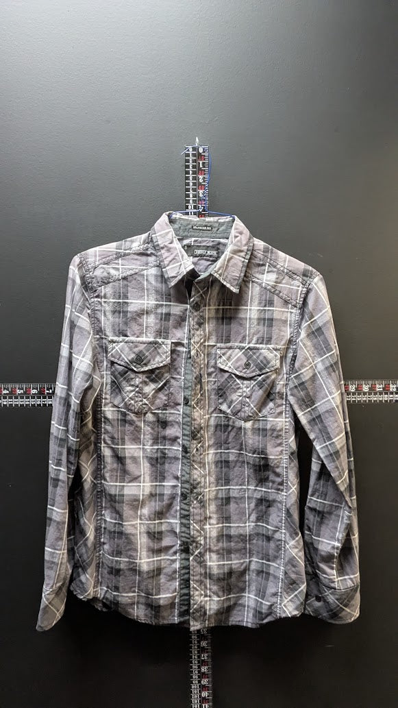 Buckle Black Plaid Button-Up Shirt – Gray – Small – Standard Fit