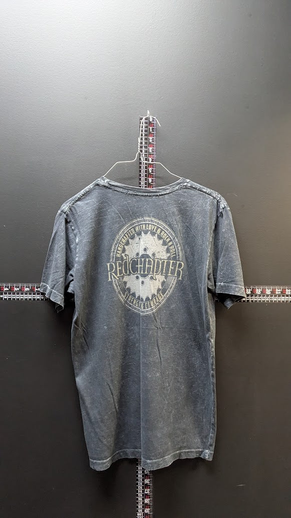 Red Chapter Graphic Tee – Engine Design – Faded Black – Small – Made in USA
