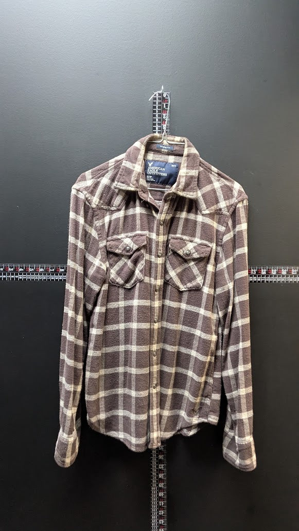 American Eagle Plaid Flannel – Brown/Cream – Small (Vintage Fit)