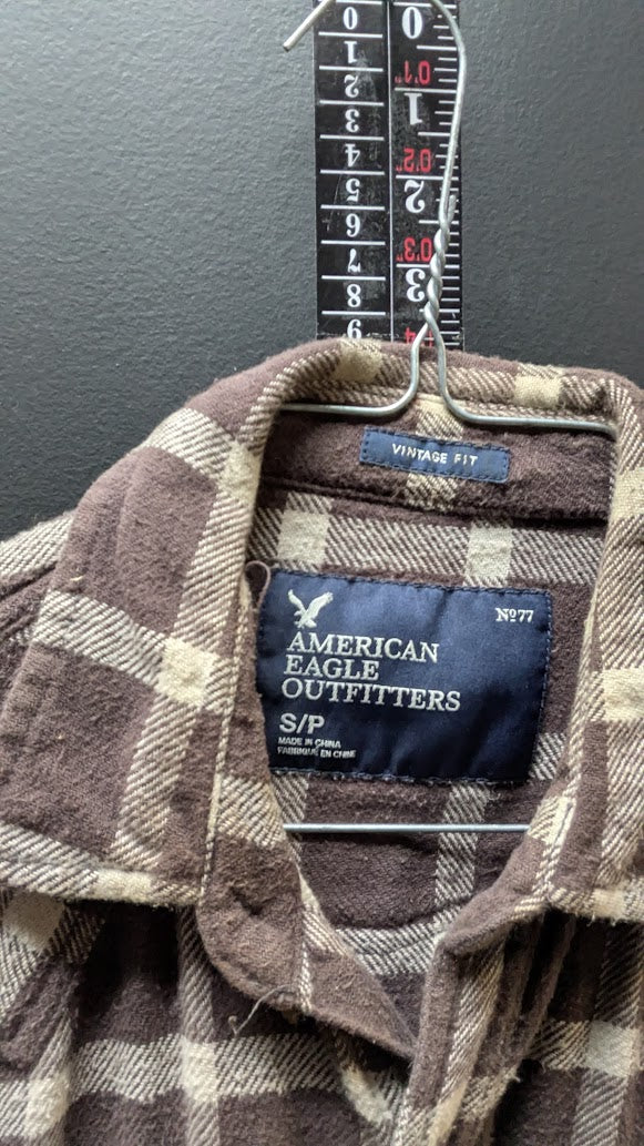 American Eagle Plaid Flannel – Brown/Cream – Small (Vintage Fit)