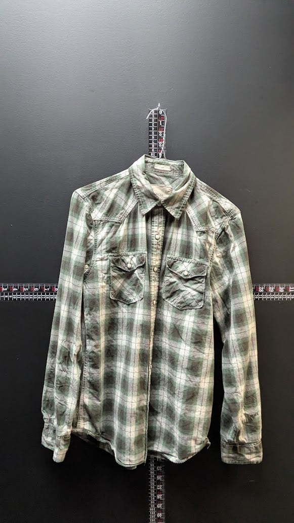 American Eagle Plaid Button-Up – Green/Tan – Small (Vintage Fit)