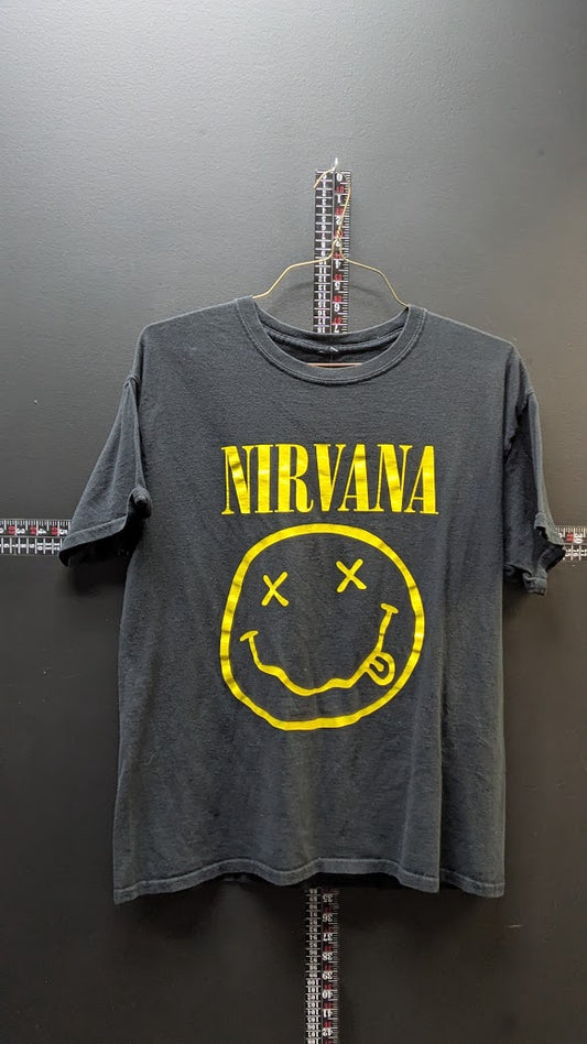Nirvana Smiley Face Graphic T-Shirt – Black – Size Large