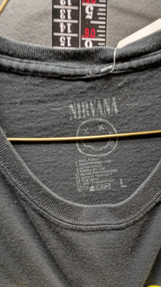 Nirvana Smiley Face Graphic T-Shirt – Black – Size Large