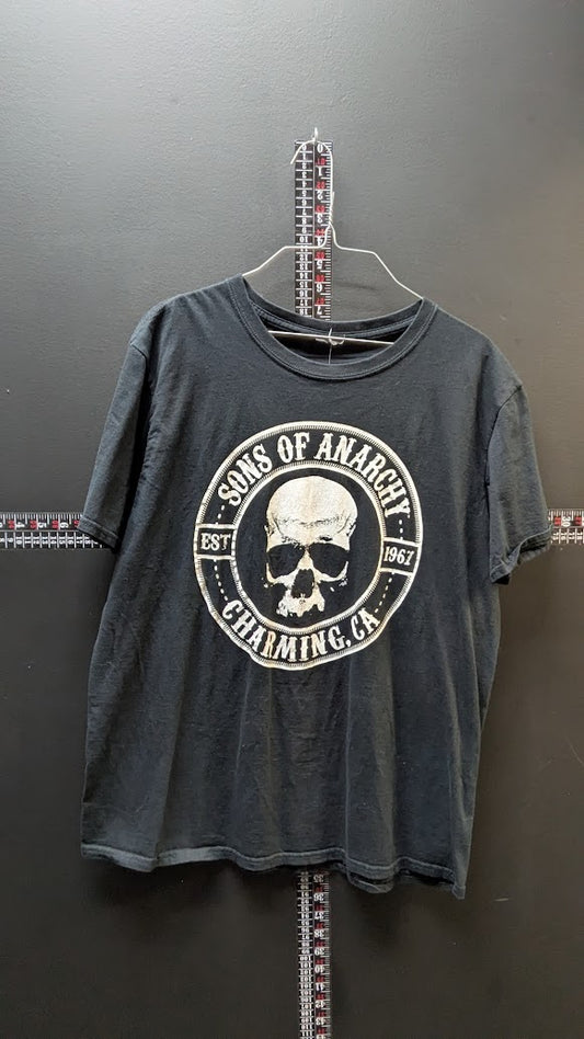Sons of Anarchy “Charming, CA Skull Logo” Graphic T-Shirt – Black – Size (Faded Tag, Est. Large)