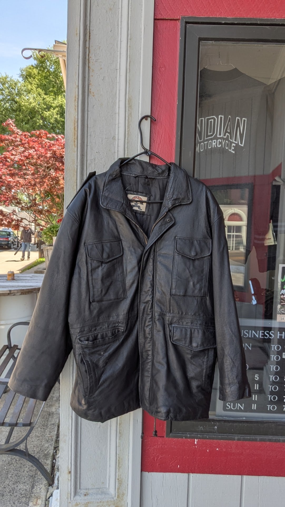 Hase Black Leather Jacket Large Vintage Biker Style Field Coat