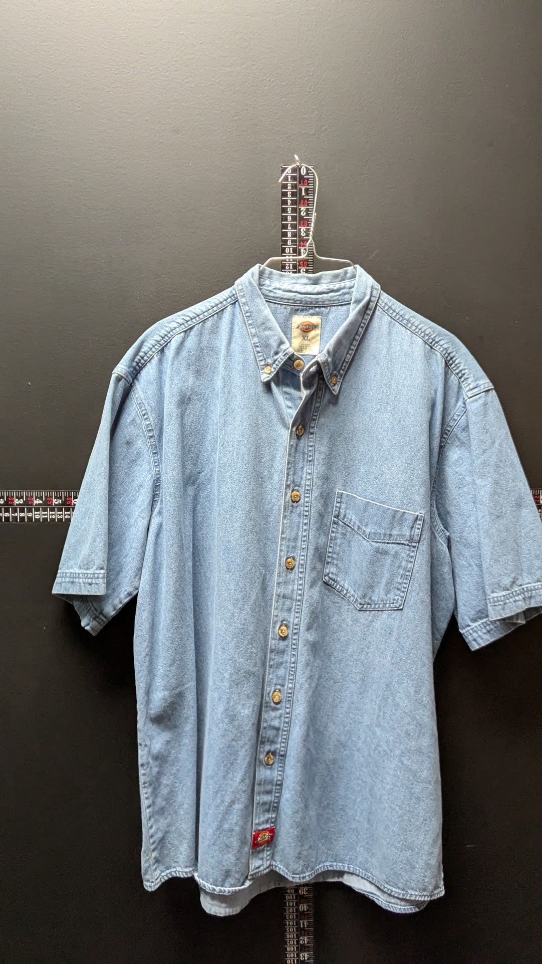 Dickies Denim Button-Up Shirt Short Sleeve Light Wash XL