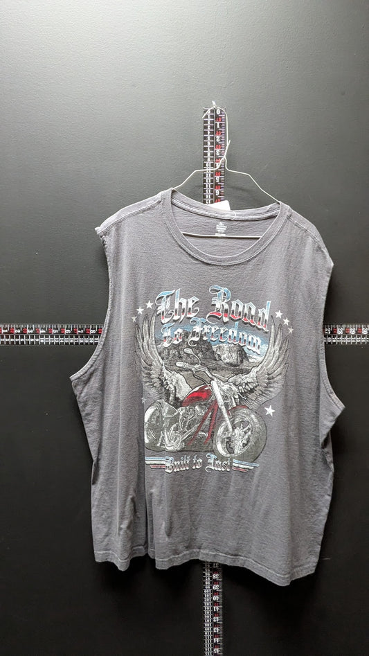 “The Road to Freedom” Cutoff Biker Tank Gray 2XL