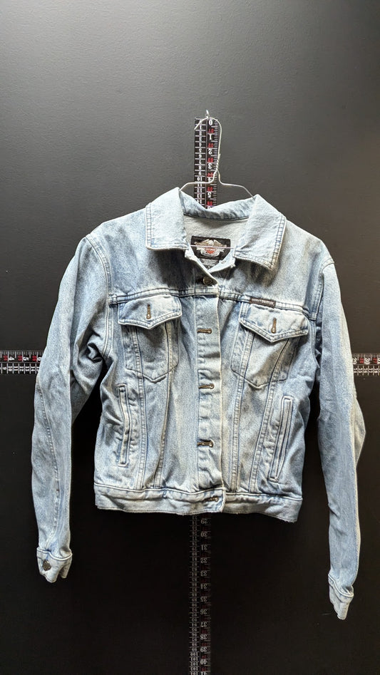 Harley-Davidson Cropped Denim Jacket Size S Light Wash Patch Back