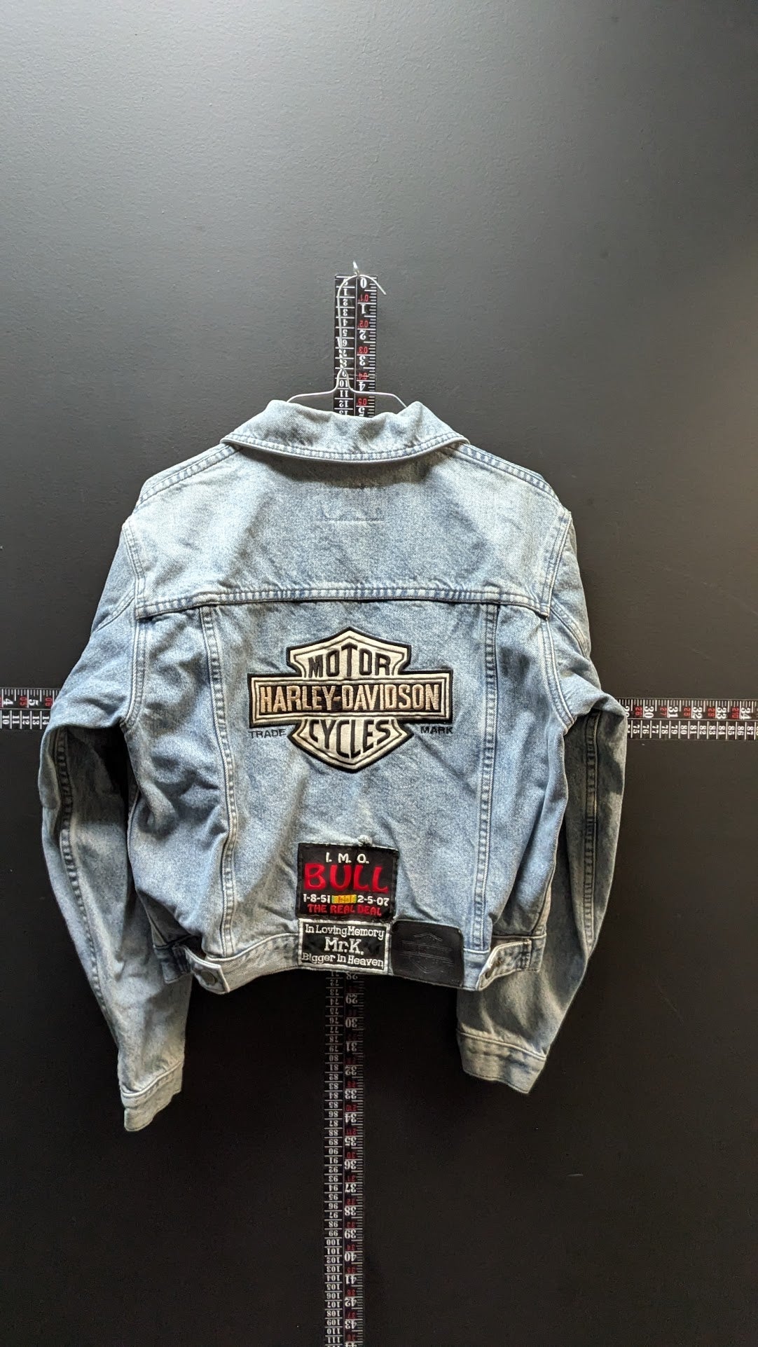 Harley-Davidson Cropped Denim Jacket Size S Light Wash Patch Back