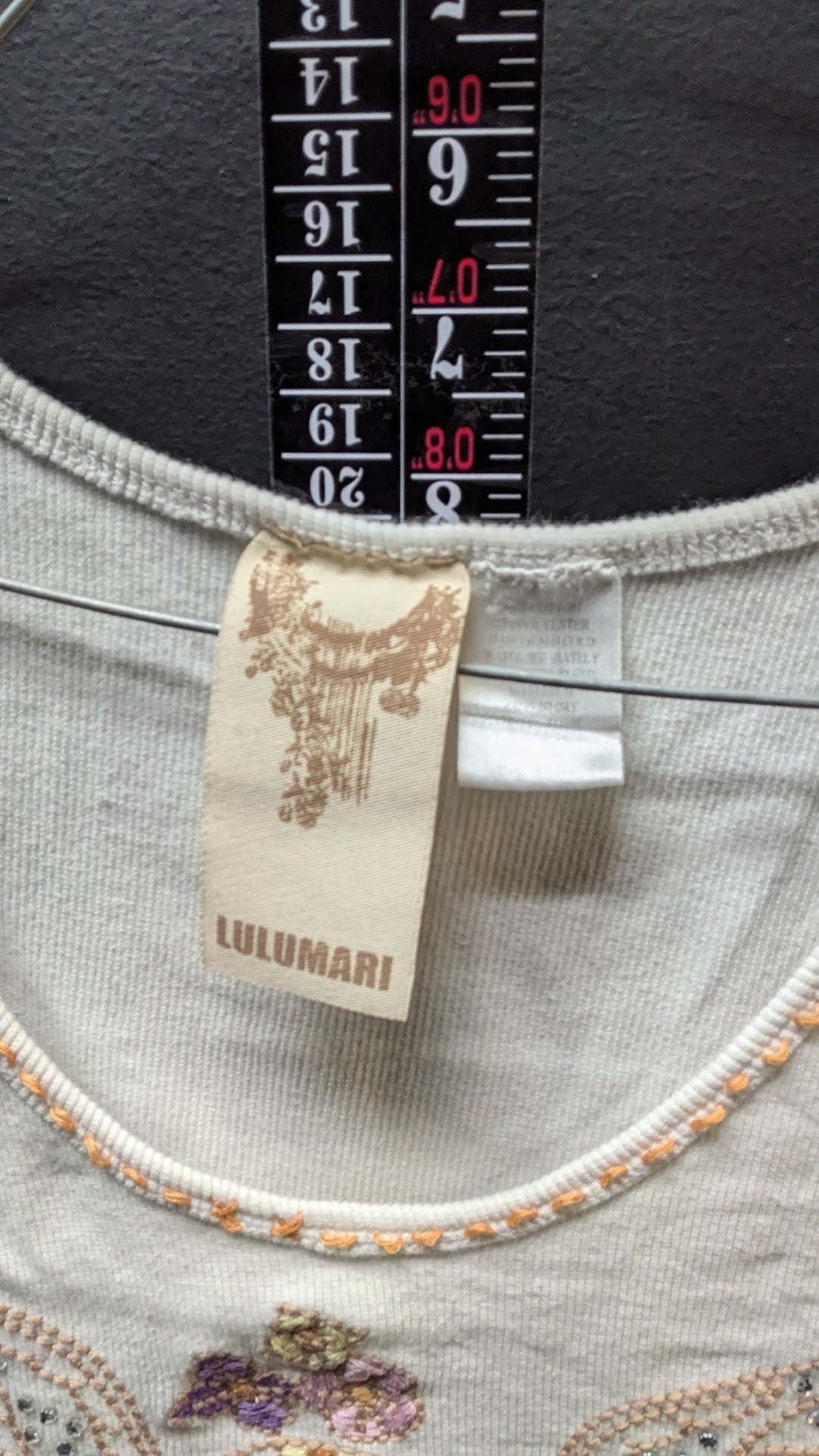 Vintage Lulumari White Ribbed Tank Top - Beaded & Embroidered Winged Skull Floral Graphic - Y2K Boho Rockstar