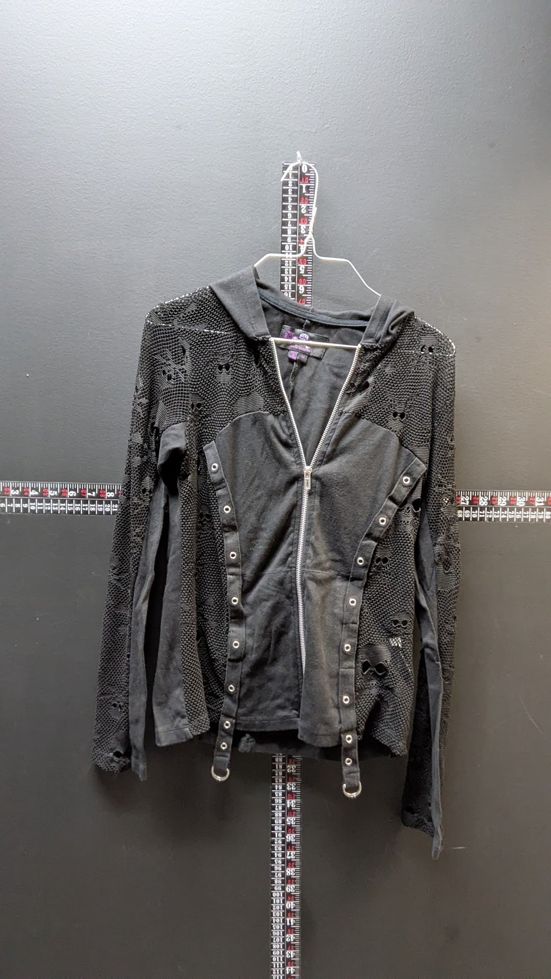 RARE Royal Bones by Tripp Skull Lace Hoodie - Black Goth Grunge Zip-Up - Medium