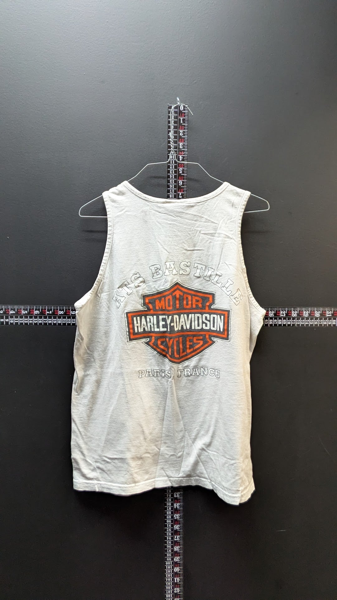 Vintage Harley-Davidson Paris France Tank Top - ATS Bastille Dealer Graphic - White - Men's Medium