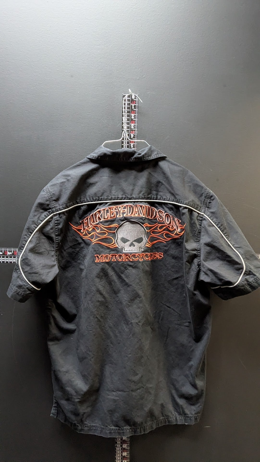 Genuine Harley-Davidson Men's Work Shirt - Embroidered Willie G Skull & Flames - Black - Medium Regular