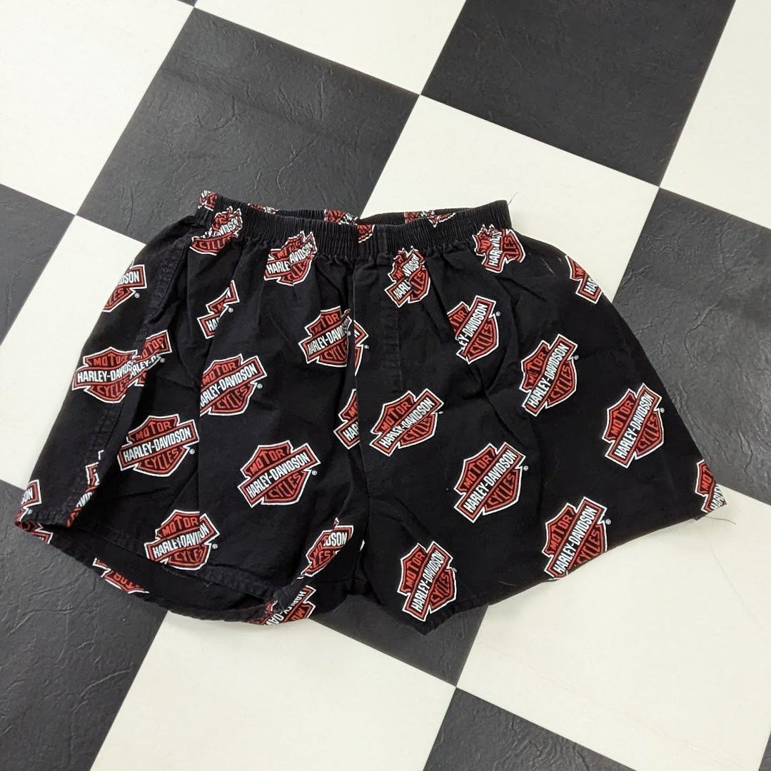 Harley-Davidson Women's Pajama Shorts - Black with All-Over Bar & Shield Logo Print - Size Medium
