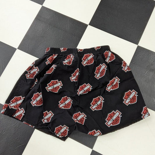 Harley-Davidson Women's Pajama Shorts - Black with All-Over Bar & Shield Logo Print - Size Medium