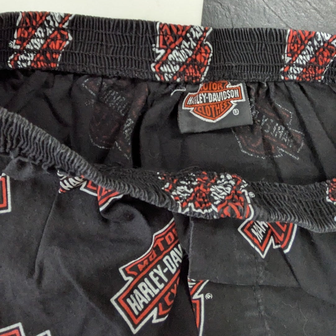 Harley-Davidson Women's Pajama Shorts - Black with All-Over Bar & Shield Logo Print - Size Medium