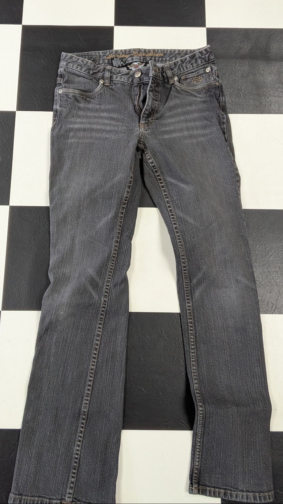 Harley-Davidson Women's Size 6 Charcoal Gray Jeans - Embroidered Logo - Bootcut Biker Denim