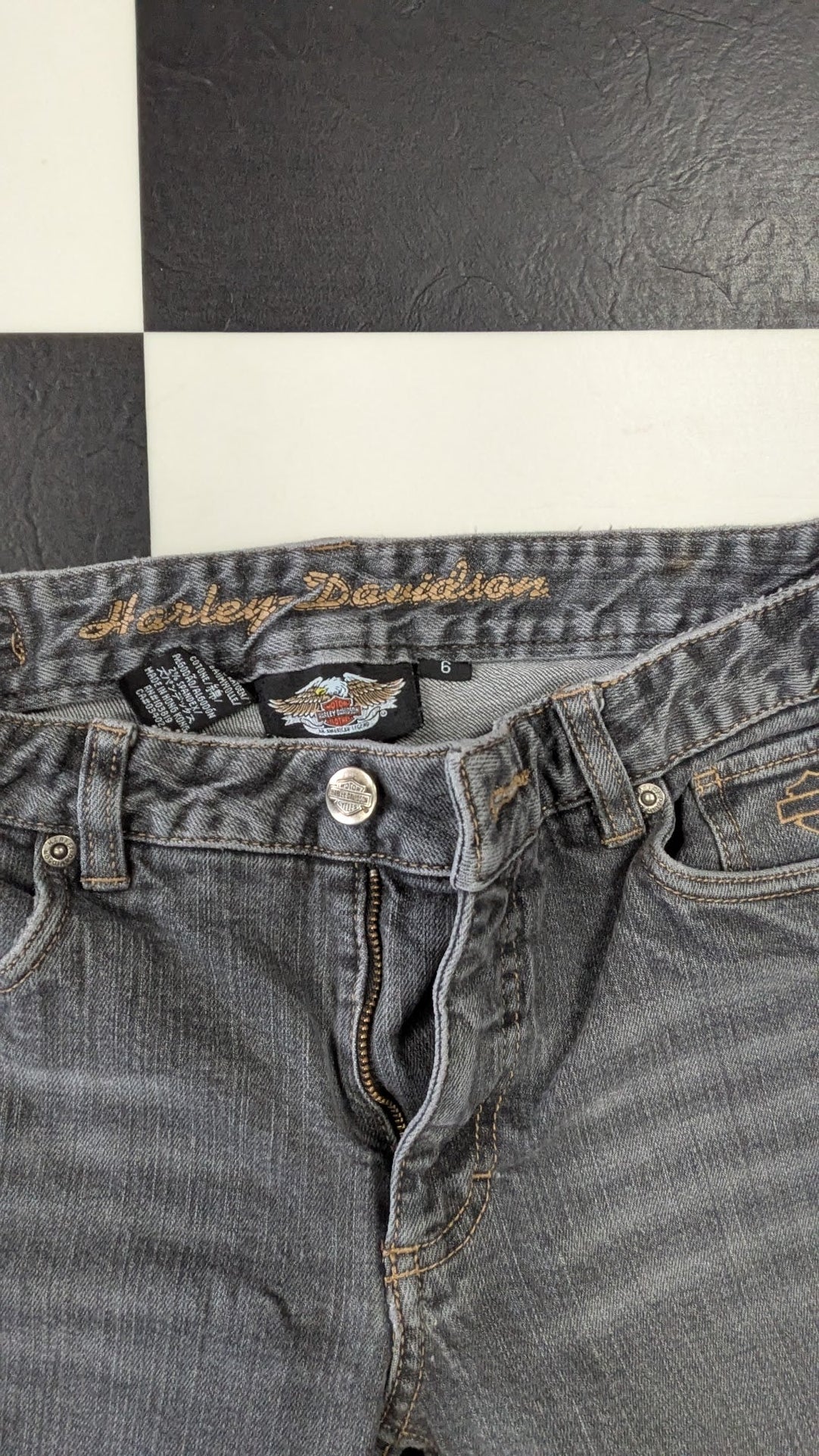 Harley-Davidson Women's Size 6 Charcoal Gray Jeans - Embroidered Logo - Bootcut Biker Denim