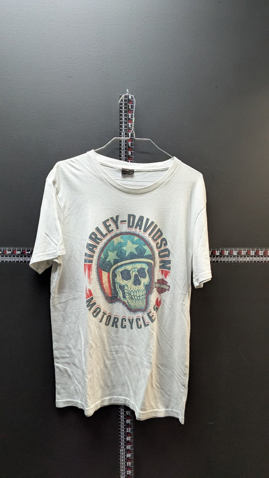 Harley-Davidson Skull Graphic T Shirt White Distressed Biker Tee Men’s Medium