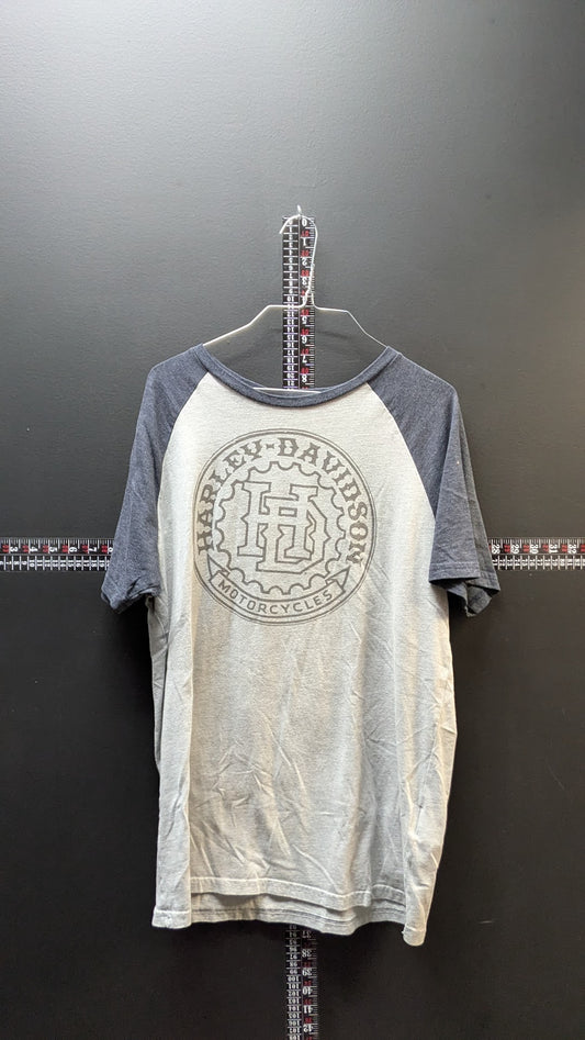 Harley-Davidson Raglan T Shirt Women’s Large Gray Blue Short Sleeve Baseball Tee