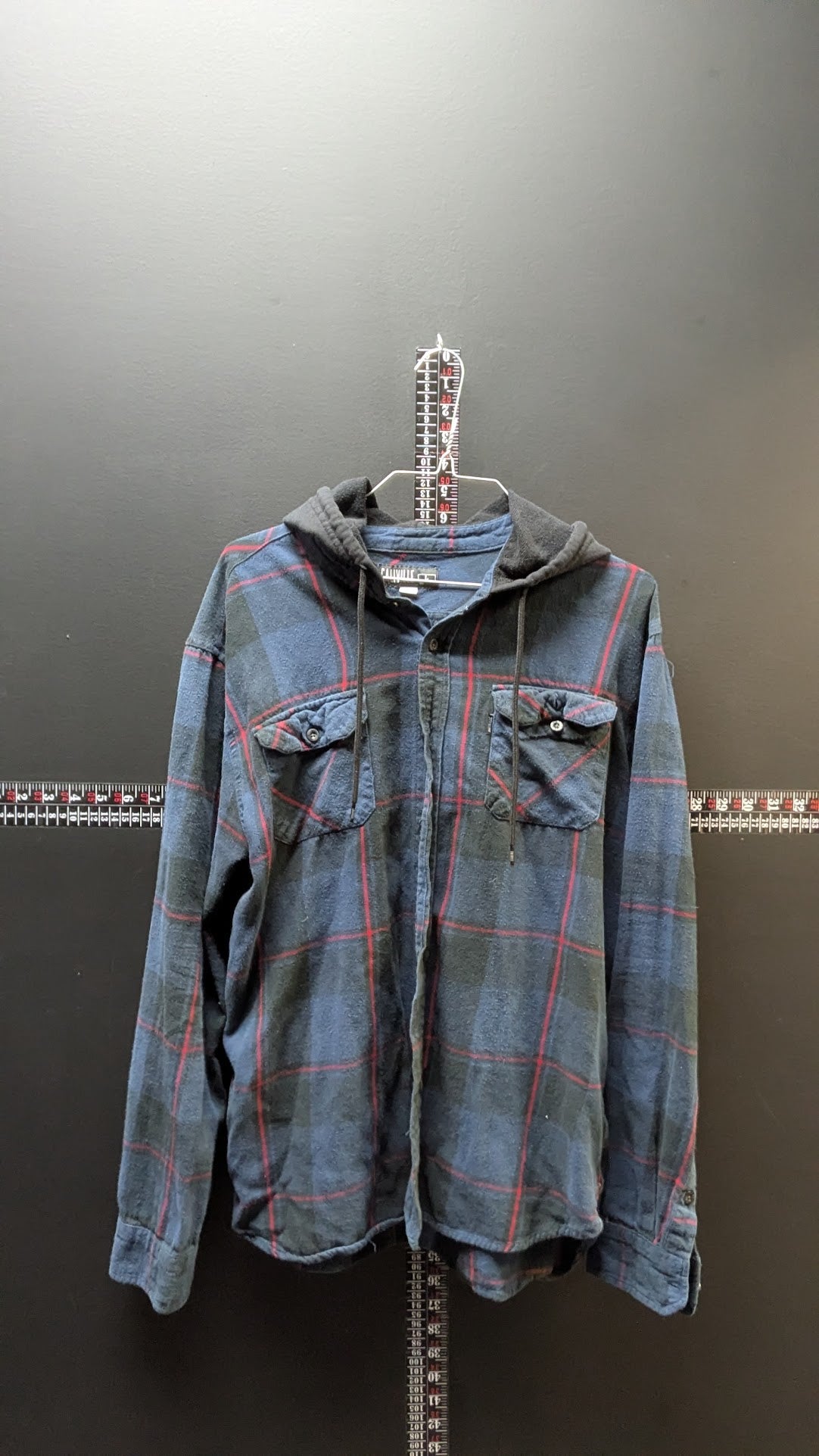 Caliville Hooded Flannel Shirt Jacket Men’s Large Blue Black Plaid Hooded Button Up