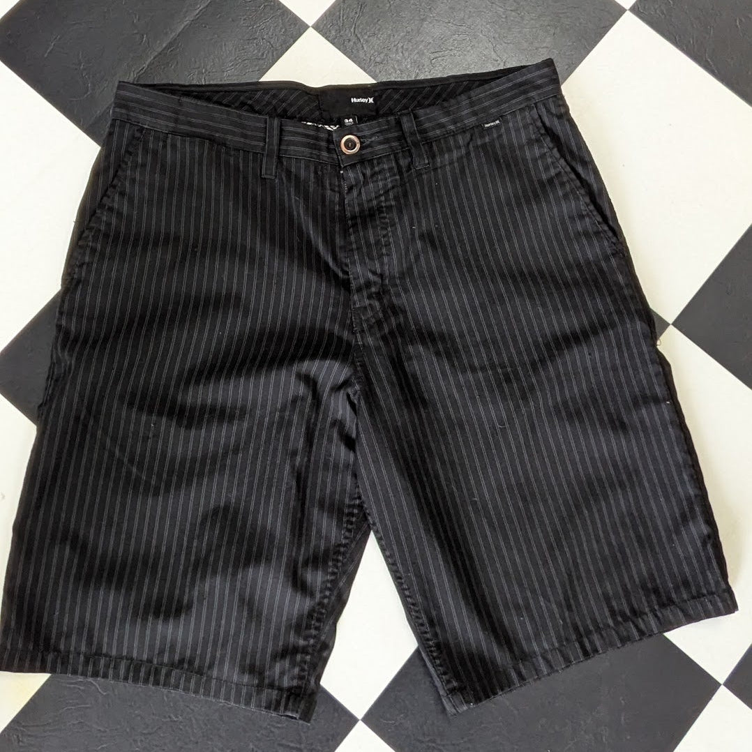 Hurley Men’s Black Pinstripe Shorts Size 34 Casual Skate Surf Chino Shorts