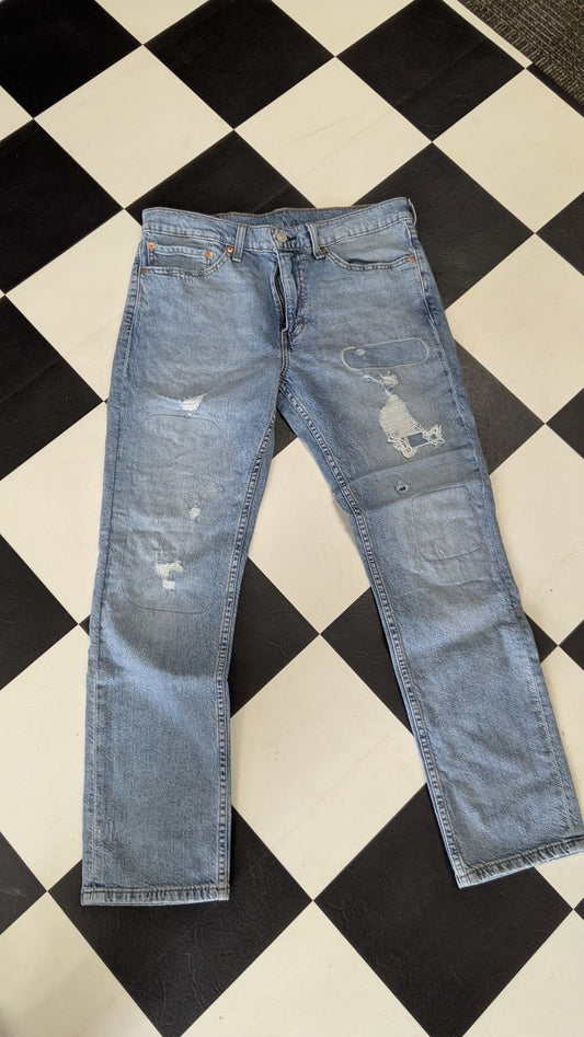 Levi’s 514 Men’s Straight Jeans 34x30 Light Wash Distressed Denim