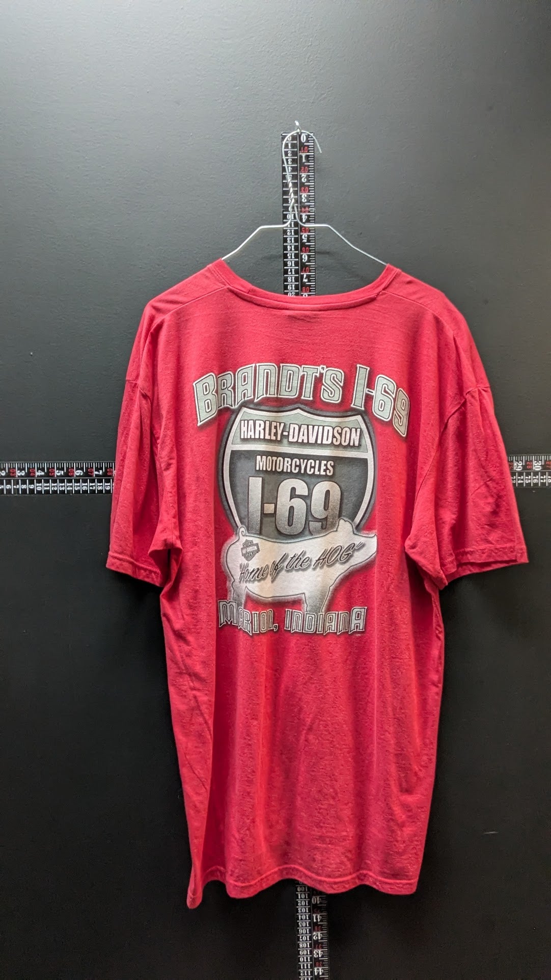 Vintage Harley-Davidson Brandt’s I-69 Marion Indiana Red T-Shirt XL Biker Tee