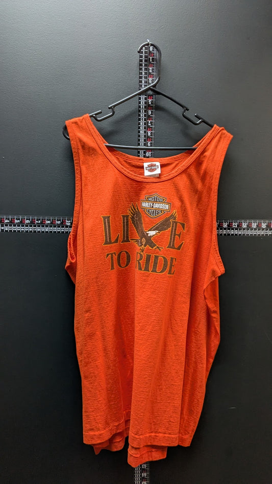 Vintage Harley-Davidson Live To Ride Tank Top 2XL Orange Birch Run Michigan