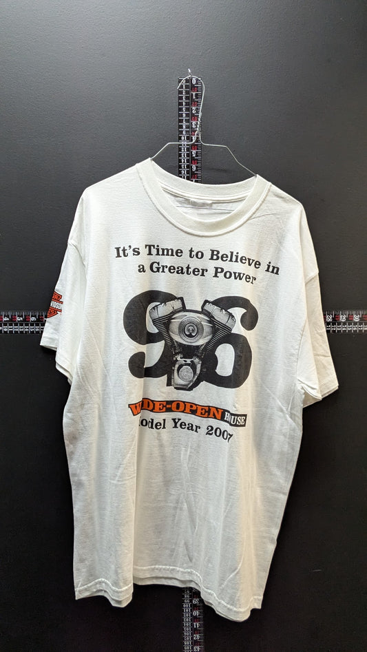 2007 Harley-Davidson Wide Open House T-Shirt White XL Greater Power 96 Cubic inch Tee