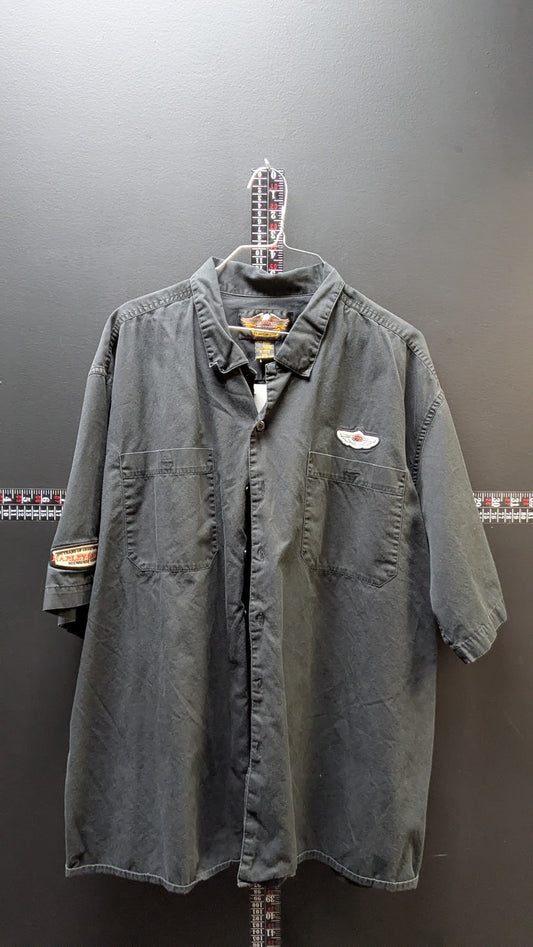 Vintage Harley-Davidson Button Up Work Shirt Black XXL Wing Patch Mechanics