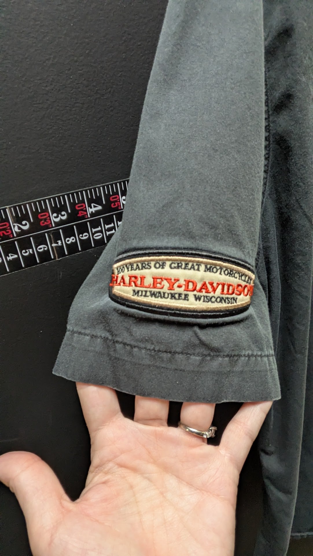 Vintage Harley-Davidson Button Up Work Shirt Black XXL Wing Patch Mechanics