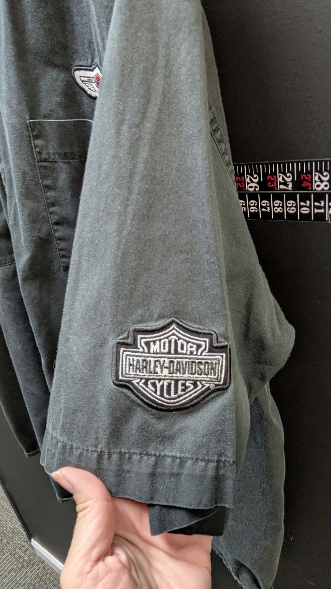 Vintage Harley-Davidson Button Up Work Shirt Black XXL Wing Patch Mechanics