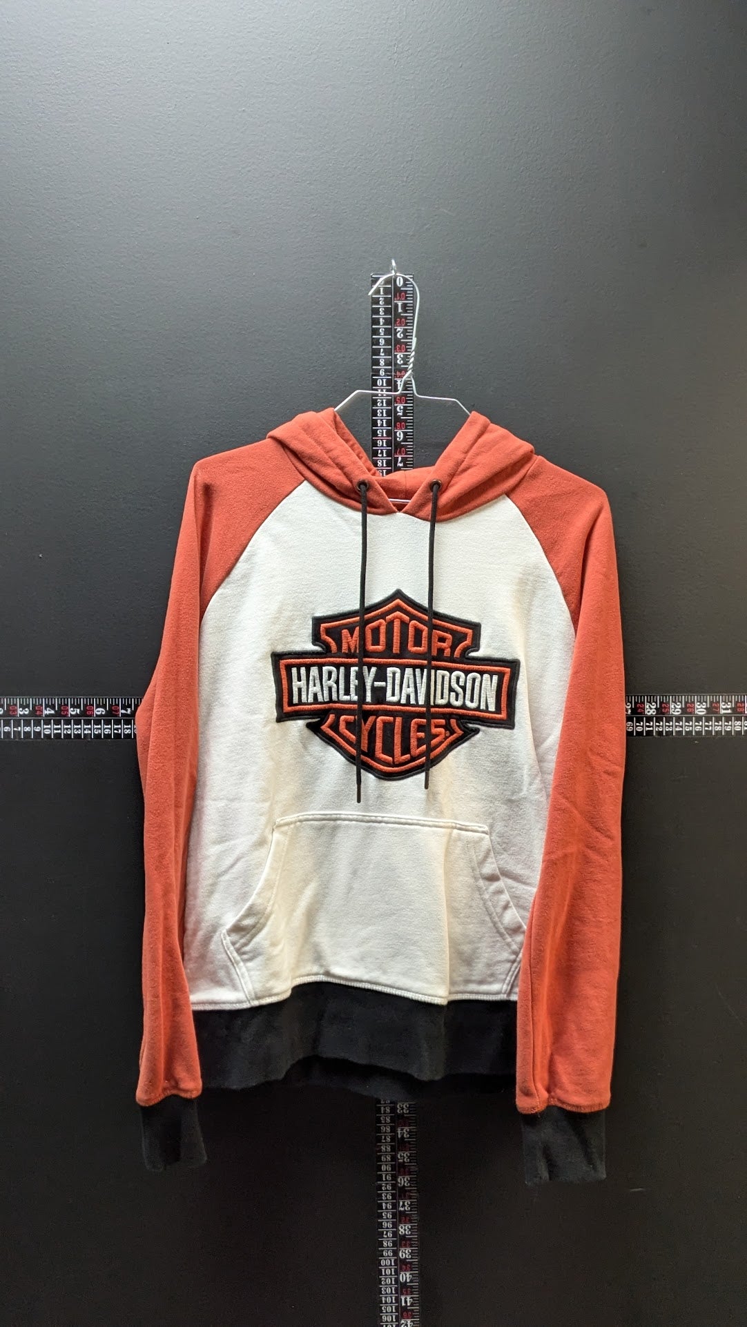 Harley-Davidson Women’s Hoodie Medium Cream Orange Pullover Fleece Bar & Shield