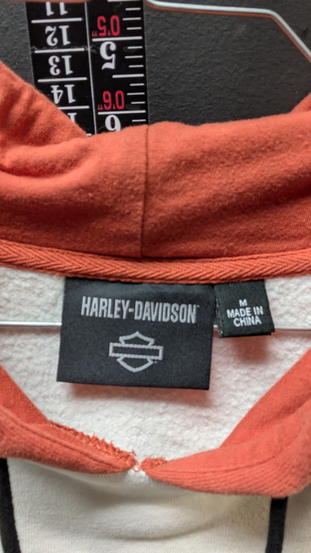 Harley-Davidson Women’s Hoodie Medium Cream Orange Pullover Fleece Bar & Shield