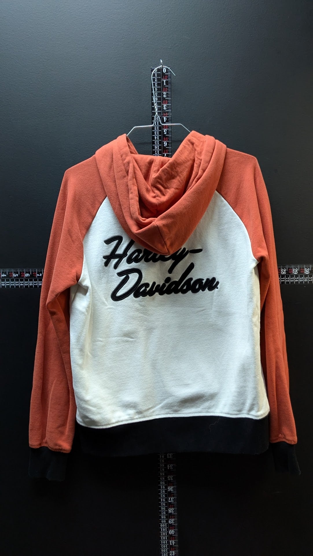 Harley-Davidson Women’s Hoodie Medium Cream Orange Pullover Fleece Bar & Shield