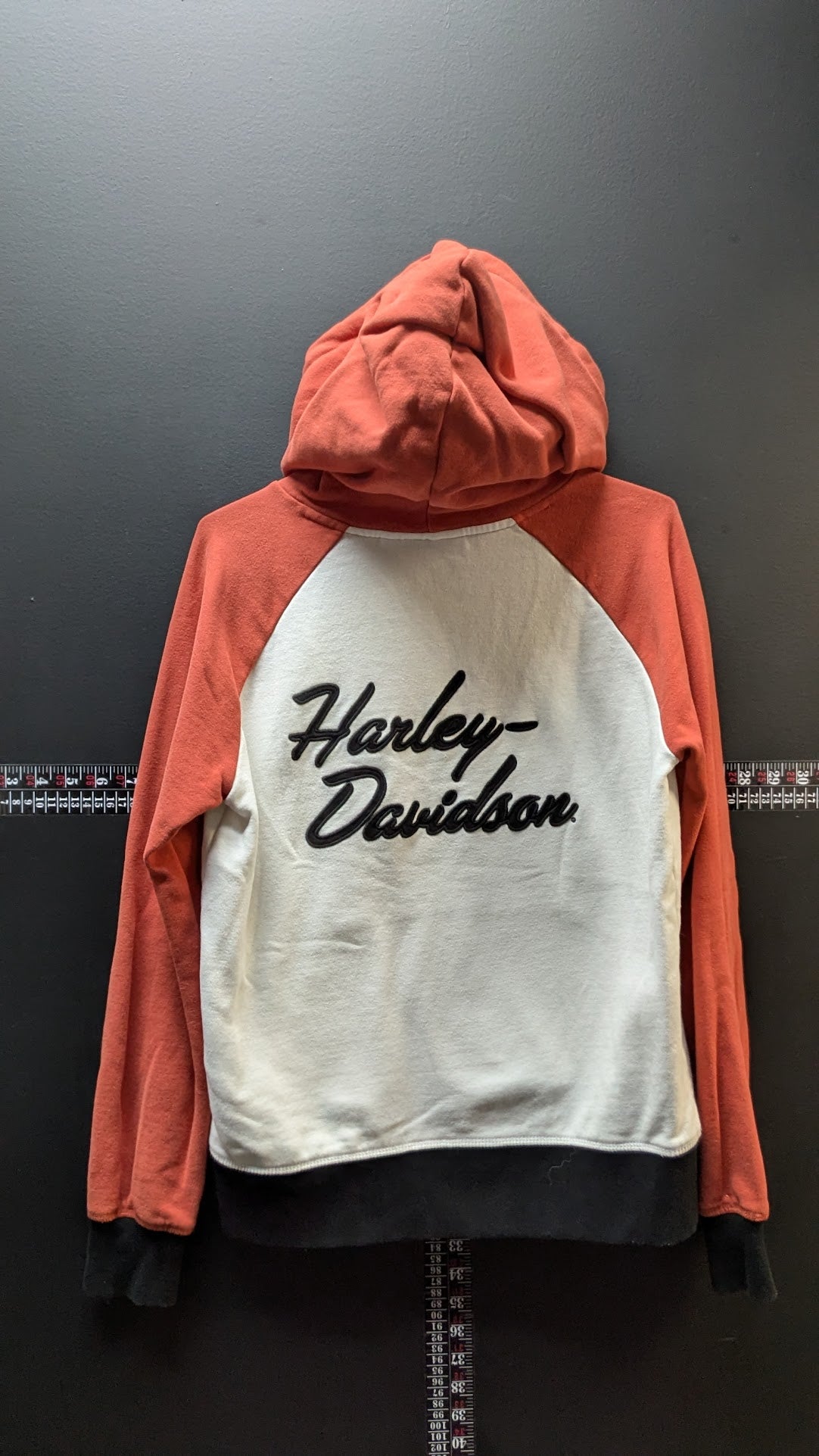 Harley-Davidson Women’s Hoodie Medium Cream Orange Pullover Fleece Bar & Shield