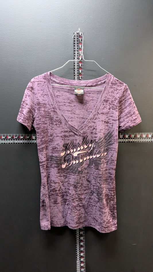 Harley-Davidson Women’s Purple Burnout V-Neck T-Shirt Size Medium Powder Keg