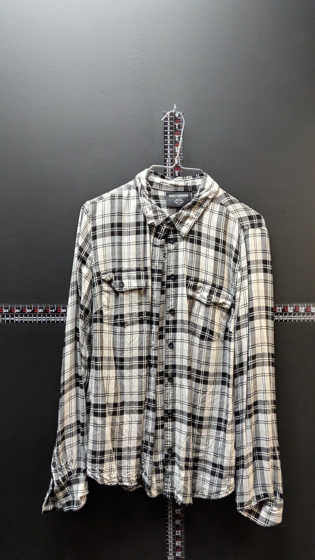 Harley-Davidson Women’s Plaid Button Up Shirt Large Black White Long Sleeve