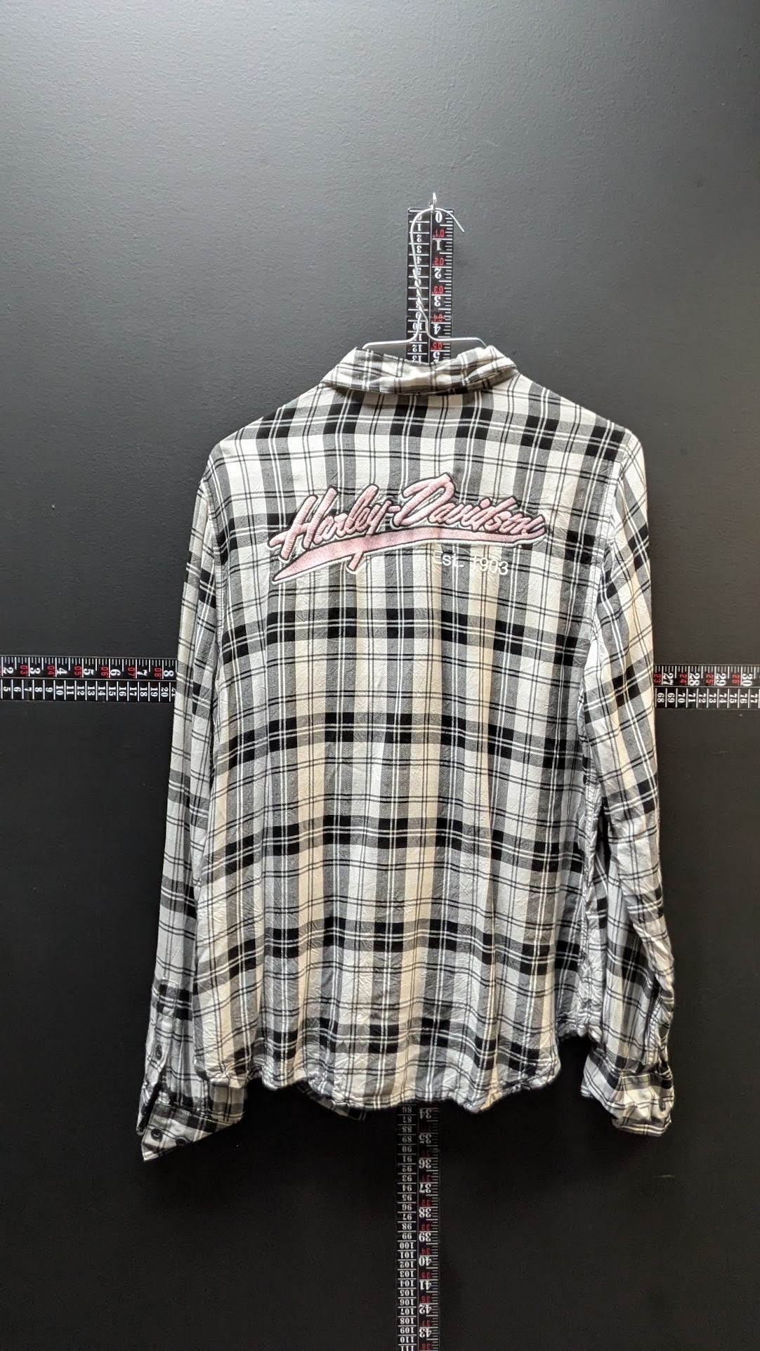 Harley-Davidson Women’s Plaid Button Up Shirt Large Black White Long Sleeve