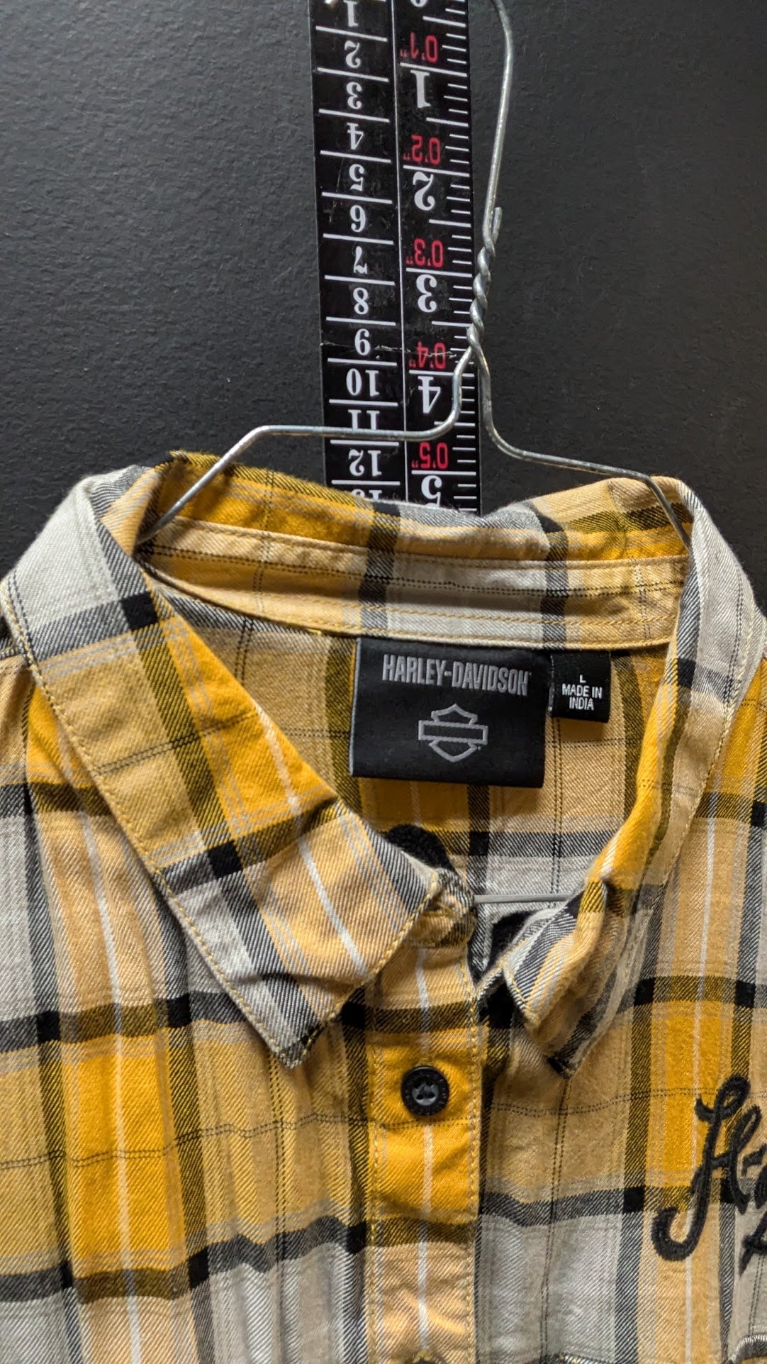 Harley-Davidson Women’s Plaid Button Up Shirt Yellow Gray Long Sleeve Size L