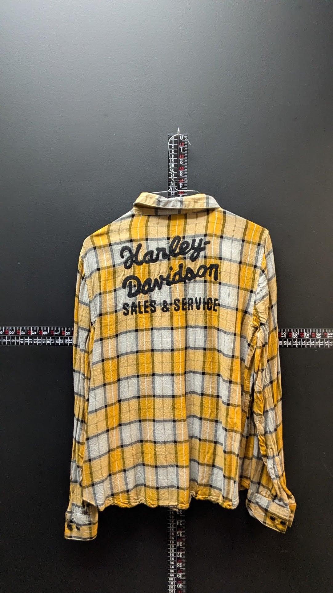 Harley-Davidson Women’s Plaid Button Up Shirt Yellow Gray Long Sleeve Size L