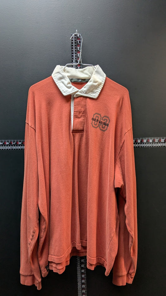 Vintage Harley-Davidson Rugby Polo Long Sleeve Shirt Faded Orange Oversized