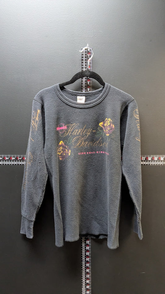 Vintage Harley-Davidson Thermal Shirt Womens Medium Barnett El Paso Texas Waffle Knit