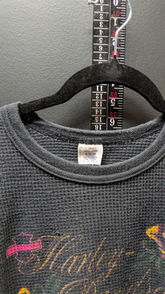 Vintage Harley-Davidson Thermal Shirt Womens Medium Barnett El Paso Texas Waffle Knit