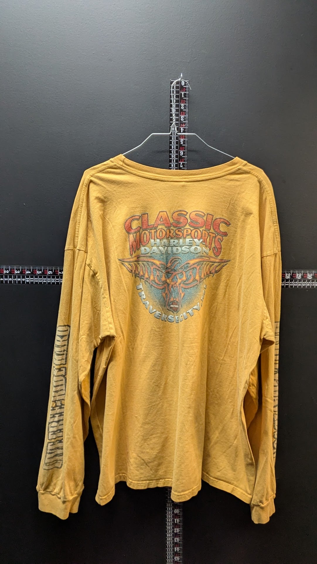 Vintage Harley-Davidson Long Sleeve Shirt XL Traverse City MI Mustard USA Made