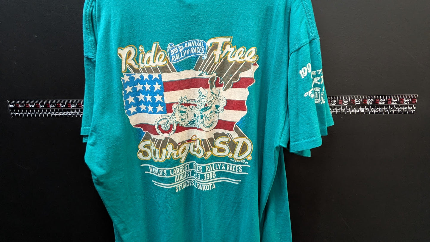 Vintage 1995 Sturgis Rally T Shirt XL Ride Free South Dakota Pocket Tee USA