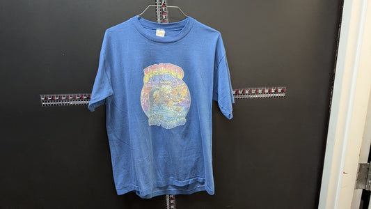 Vintage Hooked On Fishing T Shirt Large Blue Funny Graphic Tee Made USA
