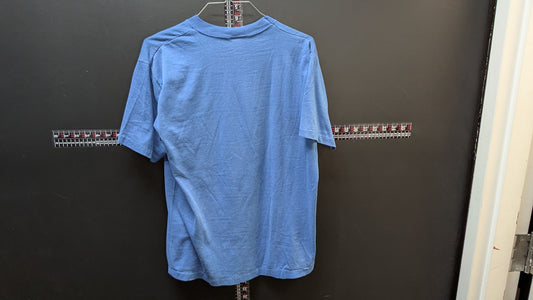 Vintage Hooked On Fishing T Shirt Large Blue Funny Graphic Tee Made USA