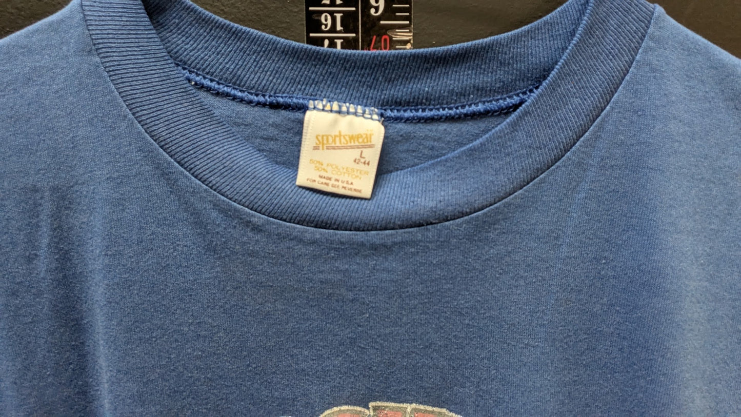 Vintage Hooked On Fishing T Shirt Large Blue Funny Graphic Tee Made USA